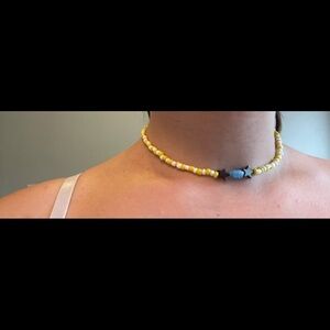Handmade choker necklace yellow blue black silver​​​​​​​​